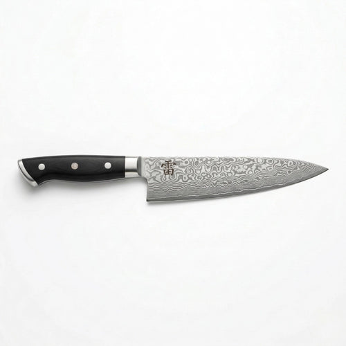 Kaminari 8-inch Damascus chef knife luxury heritage edition full view