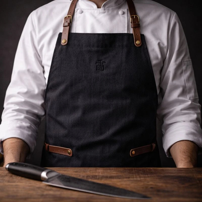 Kaminari professional canvas chef apron worn by chef in kitchen