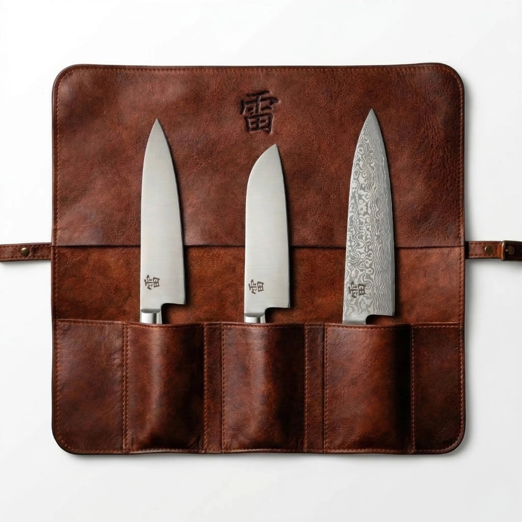 Kaminari leather knife roll in use by professional chef