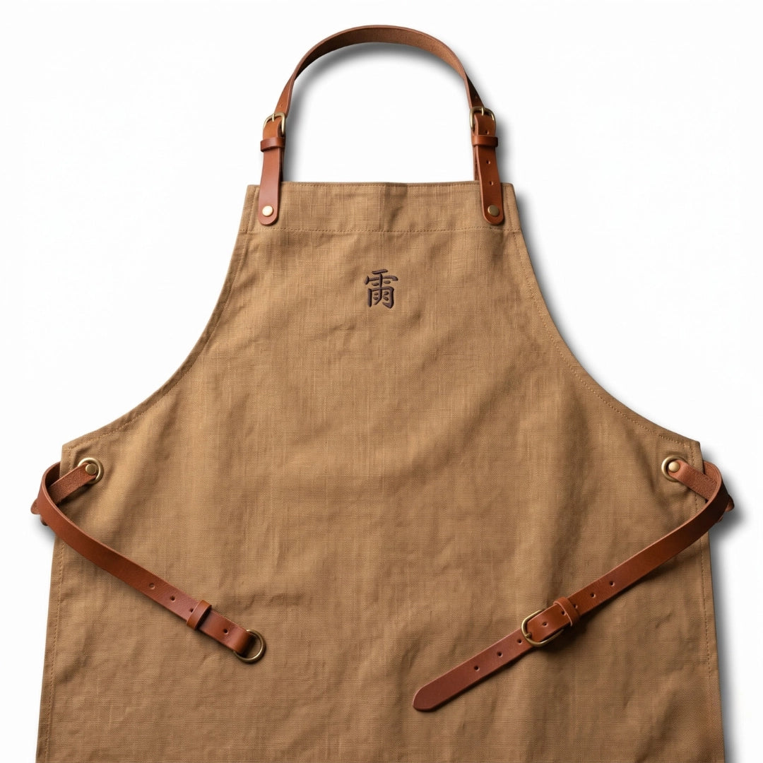 Kaminari professional canvas chef apron in tan color front view